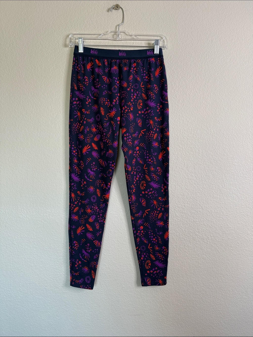 REI Co-op base layer leggings with Pink & Orange Floral Print girls large